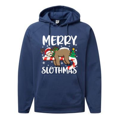 Sloth Santa Hat Funny Christmas Sloth Lover Merry Slothmas Cute Gift Performance Fleece Hoodie