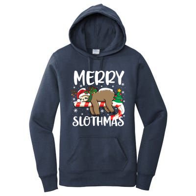 Sloth Santa Hat Funny Christmas Sloth Lover Merry Slothmas Cute Gift Women's Pullover Hoodie