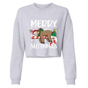 Sloth Santa Hat Funny Christmas Sloth Lover Merry Slothmas Cute Gift Cropped Pullover Crew