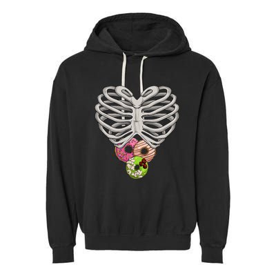 Scary Skeleton Halloween Skull Rib Cage Donuts Garment-Dyed Fleece Hoodie