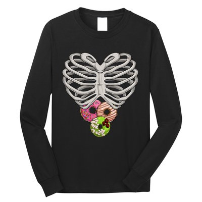 Scary Skeleton Halloween Skull Rib Cage Donuts Long Sleeve Shirt