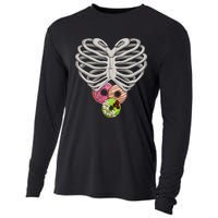 Scary Skeleton Halloween Skull Rib Cage Donuts Cooling Performance Long Sleeve Crew