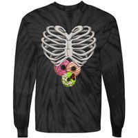 Scary Skeleton Halloween Skull Rib Cage Donuts Tie-Dye Long Sleeve Shirt