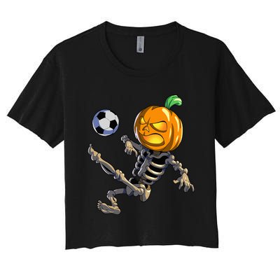 Soccer Skeleton Halloween Soccer Halloween Women's Crop Top Tee