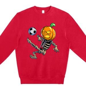 Soccer Skeleton Halloween Soccer Halloween Premium Crewneck Sweatshirt