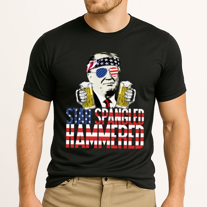 Star Spangled Hammered President Donald Trump Beer Lover Cooling Performance Crew T-Shirt