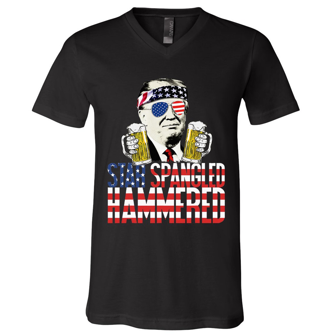 Star Spangled Hammered President Donald Trump Beer Lover V-Neck T-Shirt