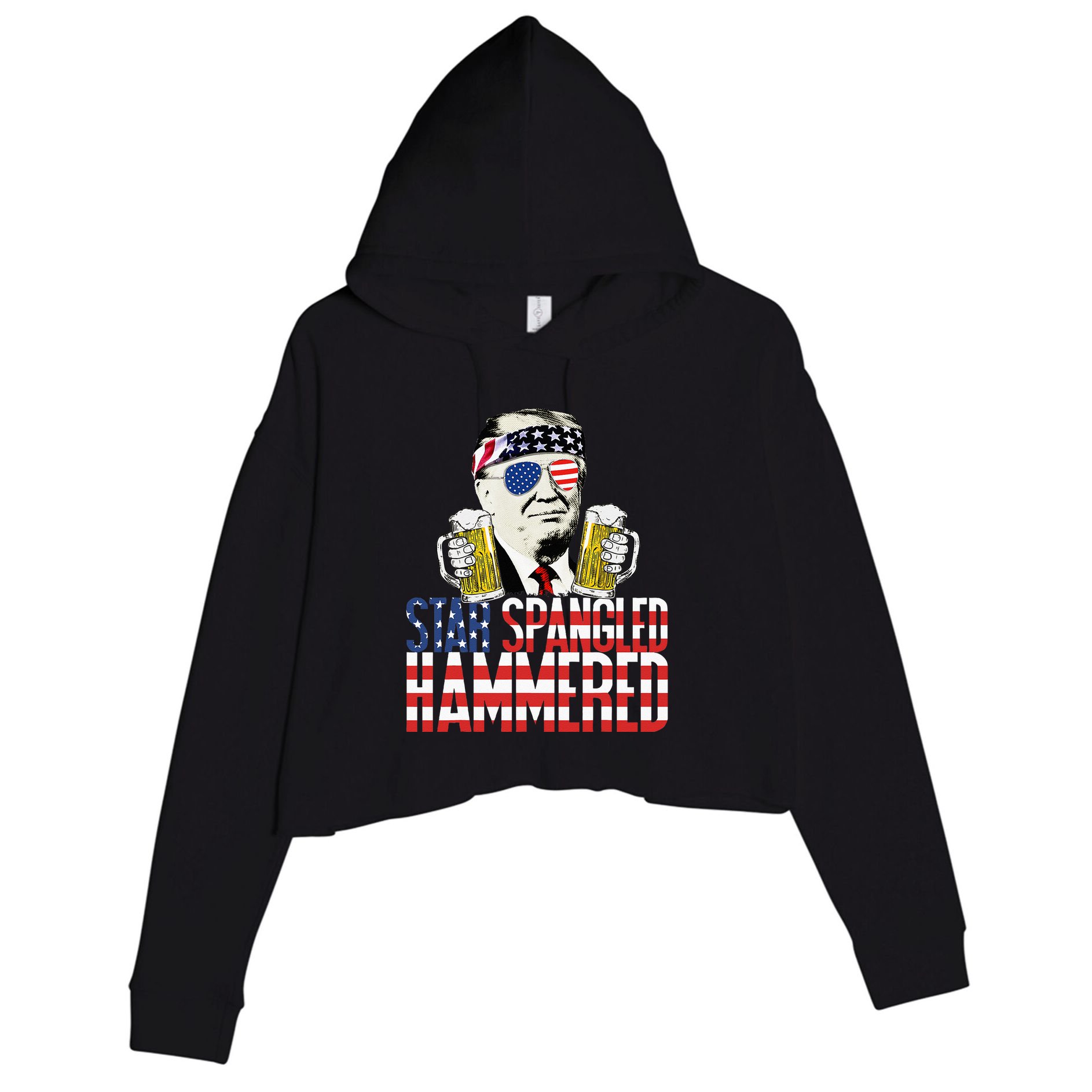 Star Spangled Hammered President Donald Trump Beer Lover Crop Fleece Hoodie