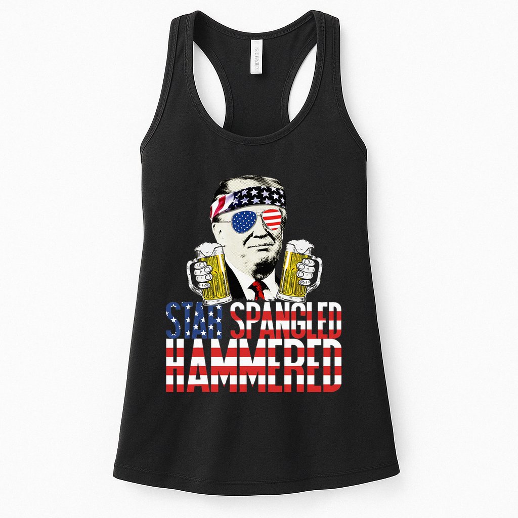 Star Spangled Hammered President Donald Trump Beer Lover Womens Tank Top