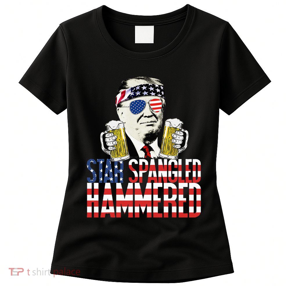 Star Spangled Hammered President Donald Trump Beer Lover Womens T-Shirt