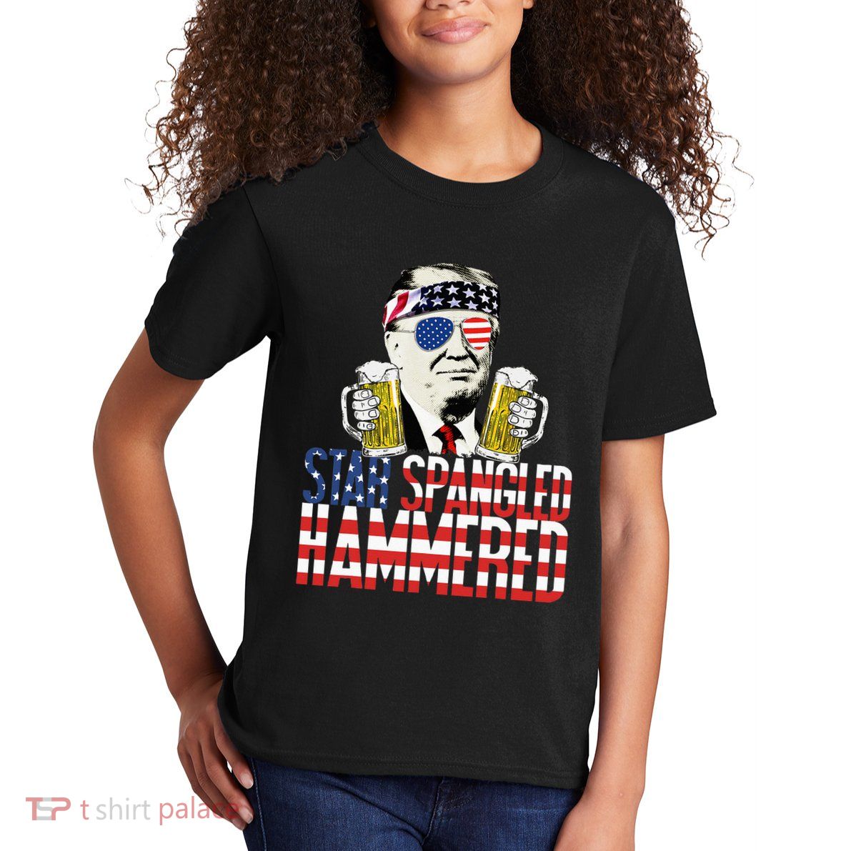 Star Spangled Hammered President Donald Trump Beer Lover Kids T-Shirt