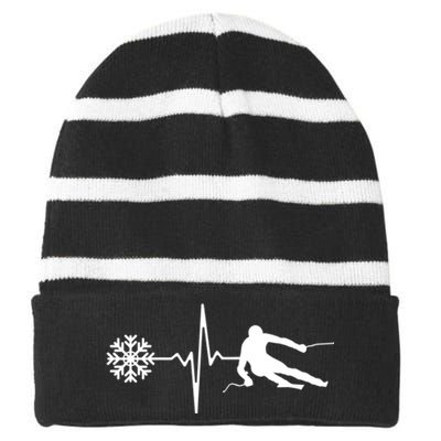 Snowflower Skiing Heartbeat Winter Skier Snow Shredding Slopes Striped Beanie with Solid Band