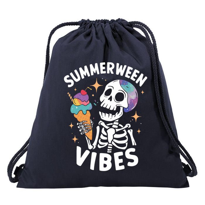 Summerween Summer Halloween Funny Skeleton Ice Cream Party Drawstring Bag