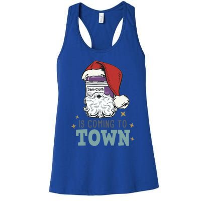 SaniCloth Santa Hat Funny Christmas Nurse Rn Cna Icu Er Gift Women's Racerback Tank