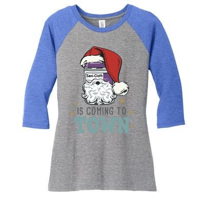 SaniCloth Santa Hat Funny Christmas Nurse Rn Cna Icu Er Gift Women's Tri-Blend 3/4-Sleeve Raglan Shirt