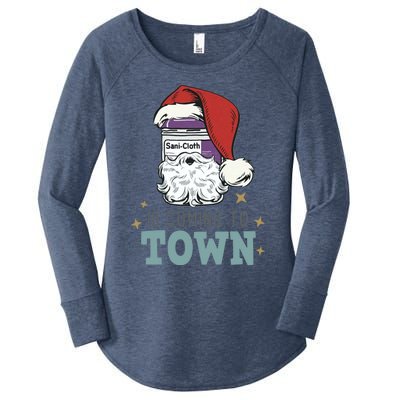 SaniCloth Santa Hat Funny Christmas Nurse Rn Cna Icu Er Gift Women's Perfect Tri Tunic Long Sleeve Shirt