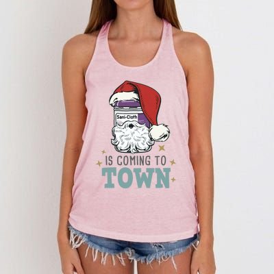 SaniCloth Santa Hat Funny Christmas Nurse Rn Cna Icu Er Gift Women's Knotted Racerback Tank