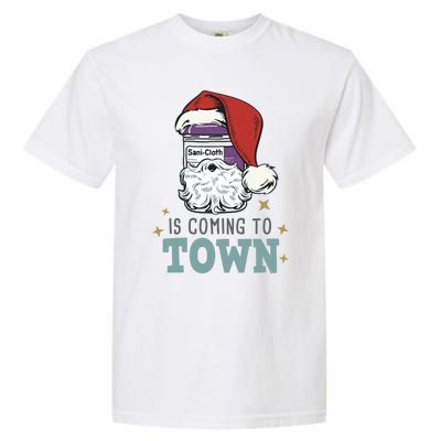 SaniCloth Santa Hat Funny Christmas Nurse Rn Cna Icu Er Gift Garment-Dyed Heavyweight T-Shirt