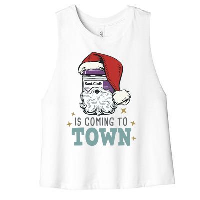 SaniCloth Santa Hat Funny Christmas Nurse Rn Cna Icu Er Gift Women's Racerback Cropped Tank