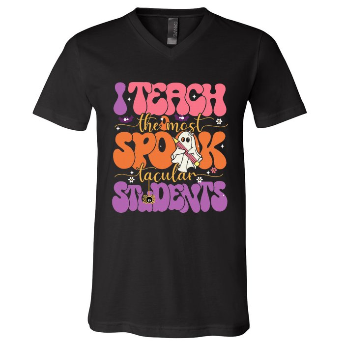 Spooktacular Students Halloween Teacher Gift V-Neck T-Shirt