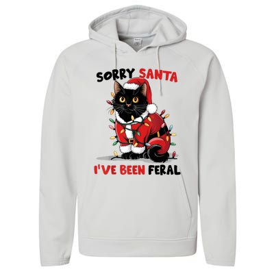 Sorry Santa IVe Been Feral Black Cat Christmas Funny Performance Fleece Hoodie