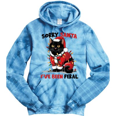 Sorry Santa IVe Been Feral Black Cat Christmas Funny Tie Dye Hoodie