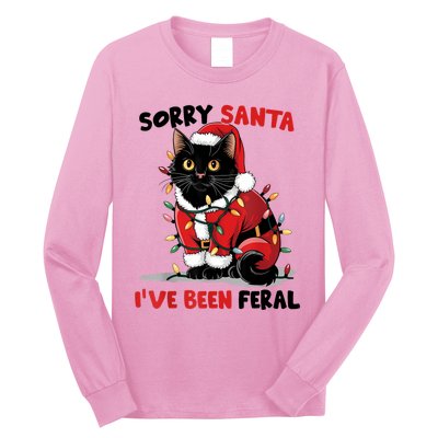 Sorry Santa IVe Been Feral Black Cat Christmas Funny Long Sleeve Shirt