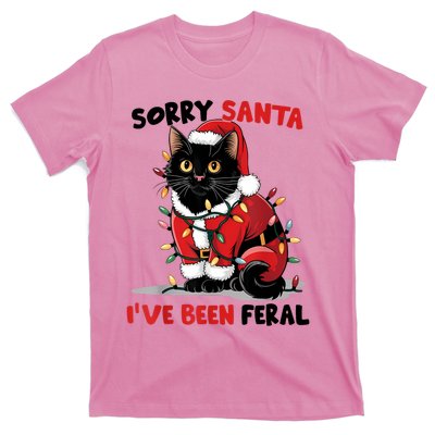 Sorry Santa IVe Been Feral Black Cat Christmas Funny T-Shirt