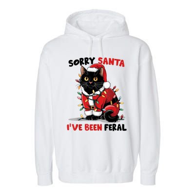 Sorry Santa IVe Been Feral Black Cat Christmas Funny Garment-Dyed Fleece Hoodie