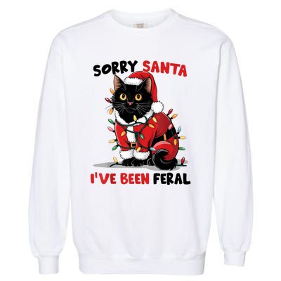 Sorry Santa IVe Been Feral Black Cat Christmas Funny Garment-Dyed Sweatshirt