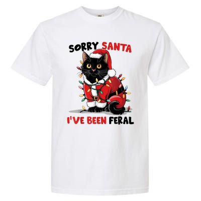 Sorry Santa IVe Been Feral Black Cat Christmas Funny Garment-Dyed Heavyweight T-Shirt