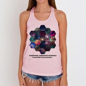 Somewhere Something Incredible Is Waiting To Be Known Women's Knotted Racerback Tank