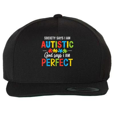 Society Says I'm Autistic Autism Awareness Month Christian Wool Snapback Cap