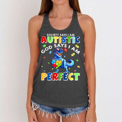 Society Says I'm Autistic God Says I'm Perfect Autism Funny Women's Knotted Racerback Tank