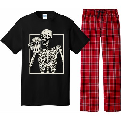 Skeleton Smiling Ing Beer Halloween Gift Pajama Set