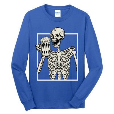 Skeleton Smiling Ing Beer Halloween Gift Tall Long Sleeve T-Shirt