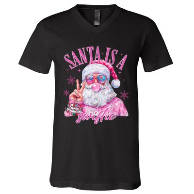 Sunglasses Santa Is A Swifty Santa Christmas Gum V-Neck T-Shirt