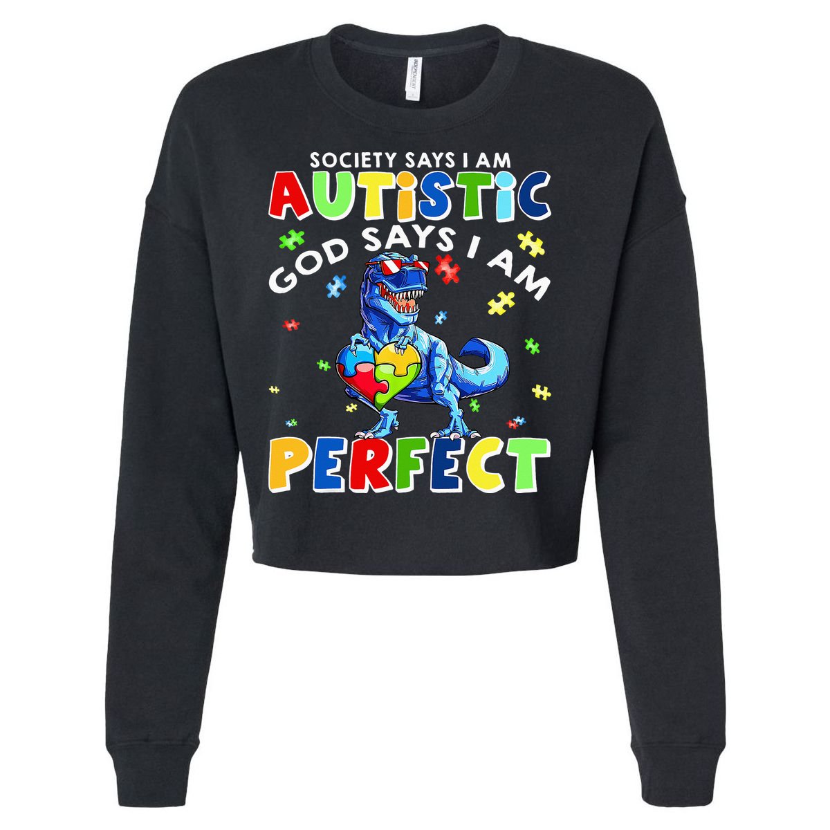Society Says I'm Autistic God Says I'm Perfect Autism Funny Cropped Pullover Crew