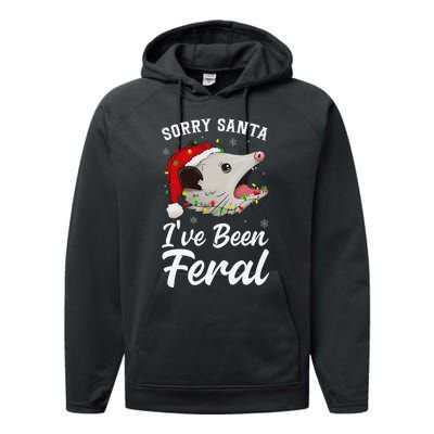 Sorry Santa IVe Been Feral Funny Feral Opossum Christmas Performance Fleece Hoodie