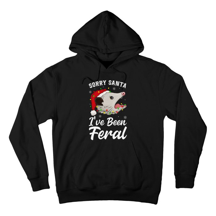 Sorry Santa IVe Been Feral Funny Feral Opossum Christmas Hoodie