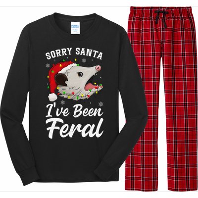 Sorry Santa IVe Been Feral Funny Feral Opossum Christmas Long Sleeve Pajama Set