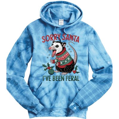 Sorry Santa IVe Been Feral Funny Feral Opossum Christmas Tie Dye Hoodie