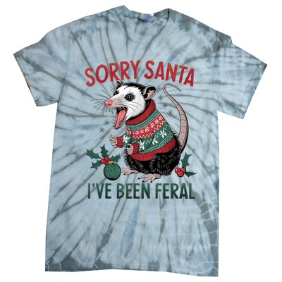 Sorry Santa IVe Been Feral Funny Feral Opossum Christmas Tie-Dye T-Shirt