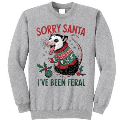 Sorry Santa IVe Been Feral Funny Feral Opossum Christmas Tall Sweatshirt