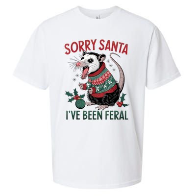 Sorry Santa IVe Been Feral Funny Feral Opossum Christmas Sueded Cloud Jersey T-Shirt