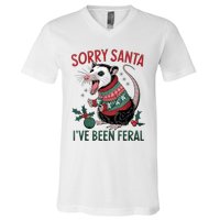 Sorry Santa IVe Been Feral Funny Feral Opossum Christmas V-Neck T-Shirt