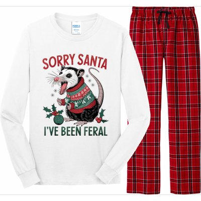 Sorry Santa IVe Been Feral Funny Feral Opossum Christmas Long Sleeve Pajama Set