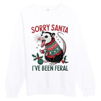 Sorry Santa IVe Been Feral Funny Feral Opossum Christmas Premium Crewneck Sweatshirt