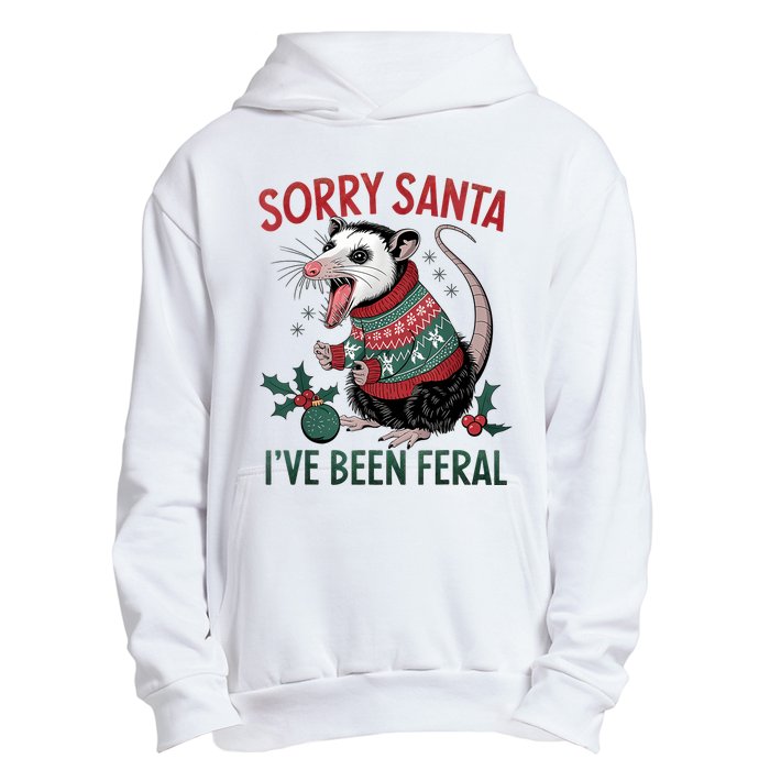 Sorry Santa IVe Been Feral Funny Feral Opossum Christmas Urban Pullover Hoodie