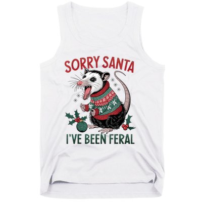 Sorry Santa IVe Been Feral Funny Feral Opossum Christmas Tank Top